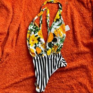 BRAND NEW RETRO STYLE STRIPED FLORAL ONE PIECE NWT